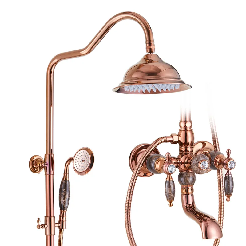 

Rose gold shower shower set, European antique retro hot and cold faucet