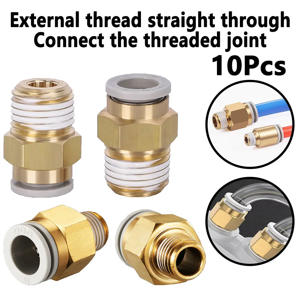 10PCS Pneumatic Air Connector Fitting PC 4mm 6mm 8mm 10mm 12mm Thread 1/4