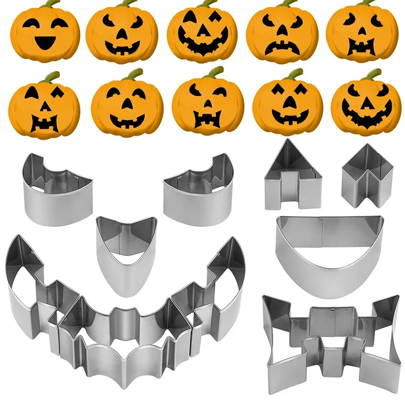 Cortadores de galletas de acero inoxidable para Halloween, molde para hornear, Kit de tallado de calabaza, molde de grabado en forma de murciélago, plantillas de tallado DIY