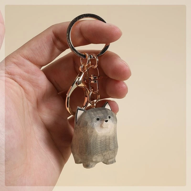 

Handmade Gray Wolf Carving，Solid Wood，Simple Style，Car Accessory，Key Fob，Backpack Charm，Christmas Gift