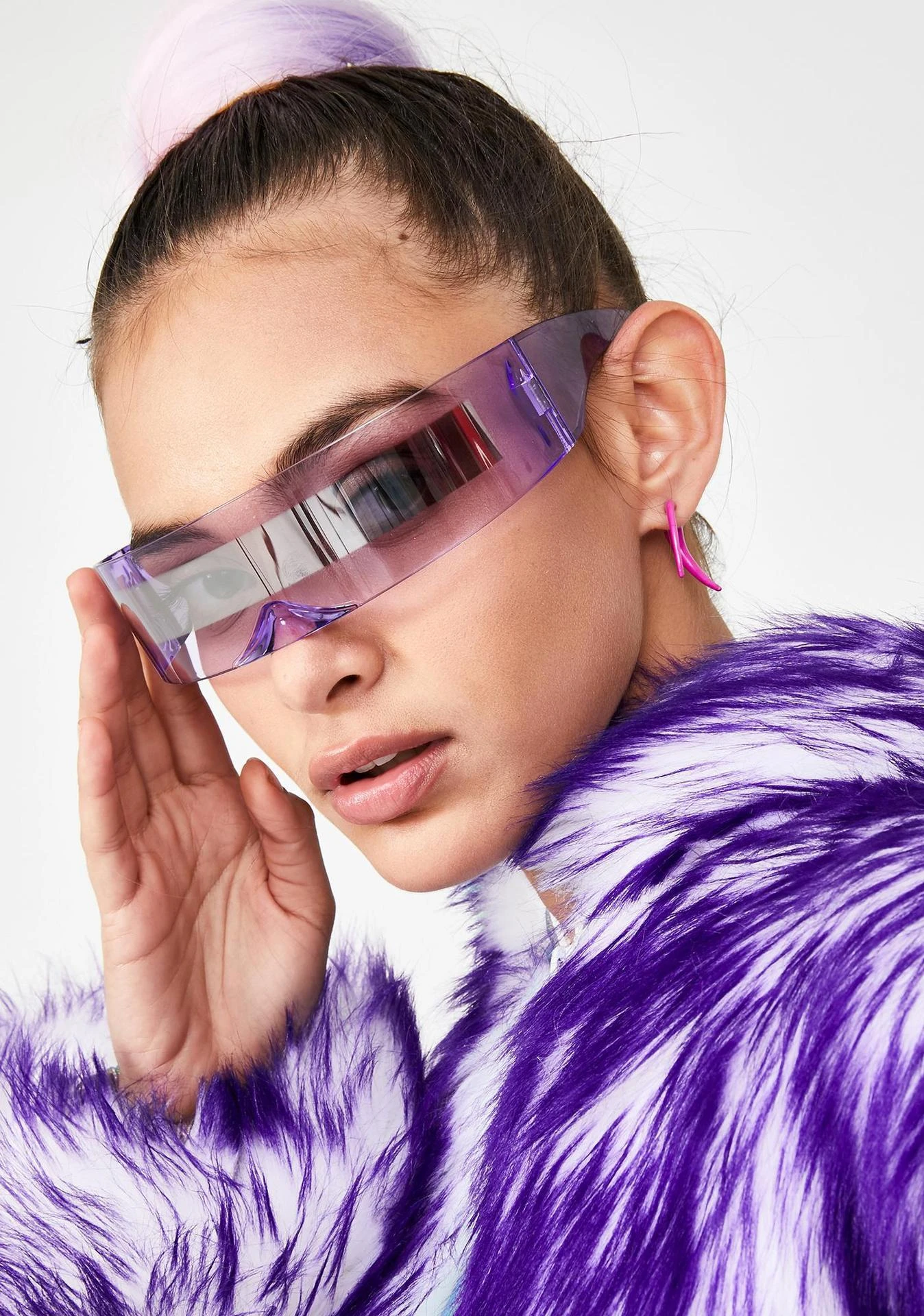 Futuristische Damen-Sonnenbrille mit schmalem Visier, Laser-Brille, Persönlichkeit, verspiegelte Gläser, integrierte Herren-Sonnenbrille – Detail 5