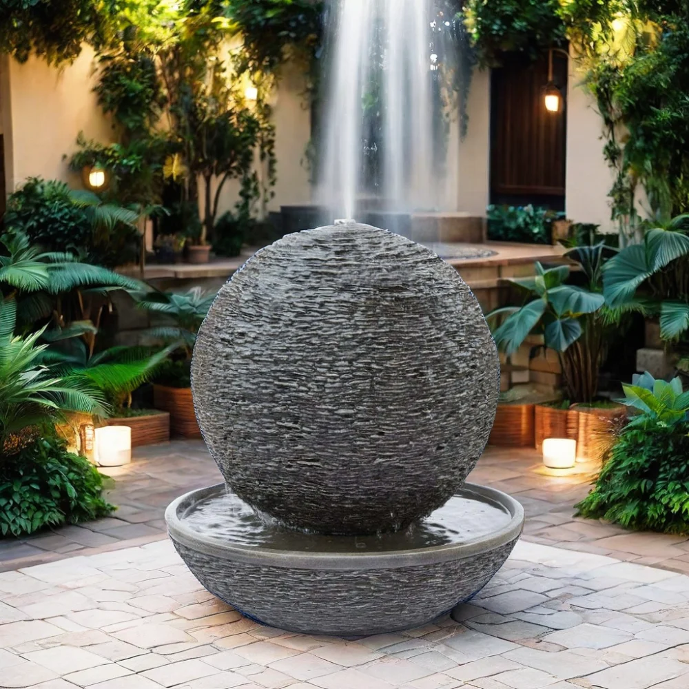 Round Waterfall Fountain, Outdoor Water Fountain Indoor Home Decoration