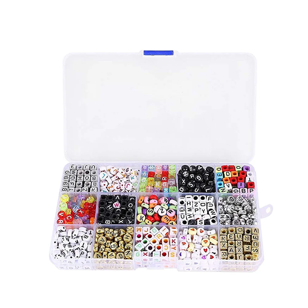 1100 stücke Alphabet Perlen Set 6X6Mm Würfel 4X7Mm Flache Gemischte Acryl Buchstaben Charms Für Diy Webstuhl bands Armbänder Kinder Handwerk Schmuck