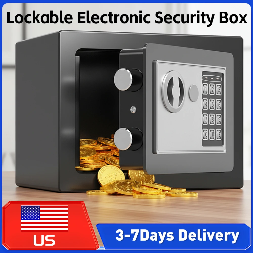 Caja de Seguridad Electrónica con Teclado Digital, Caja de Seguridad Mini con Cerradura para Guardar Dinero, Joyas y Documentos en Casa u Oficina ﻿