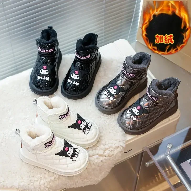 Kawaii  Anime Kuromi Sanrio Ins Warm Snow Boots Cute Cartoon  Fleece Ins Thickening Children Cotton Shoes Gifts for Kids