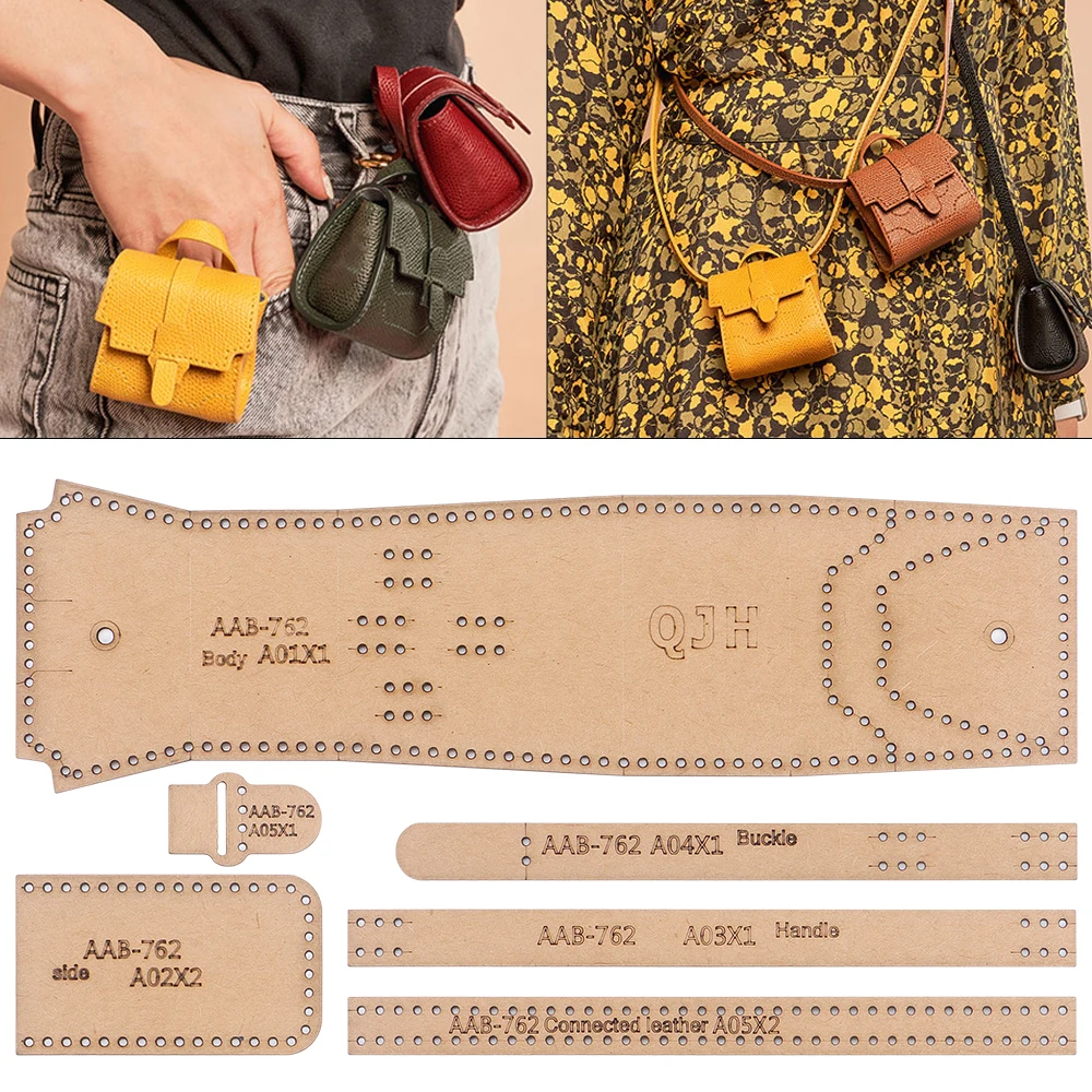 DIY Mini Hanging Bag Stencils, Kraft Paper Template of Sewing Leather Small Waist Storage Bags