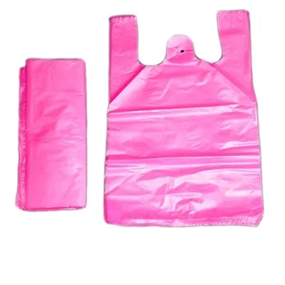 100pcs Pink Plastic Bag Thicken Vest Storage Bag Supermarket Shopping Handle Bag Kitchen Clean Takeaway Packing Garbage Bag