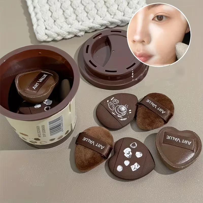 5PCS 미니 커피 파우더 퍼프 세트, 습식 및 건식 손가락 끝 스폰지, 부드러운 피부 친화적인 플로킹 메이크업 쿠션, 메이크업 도구