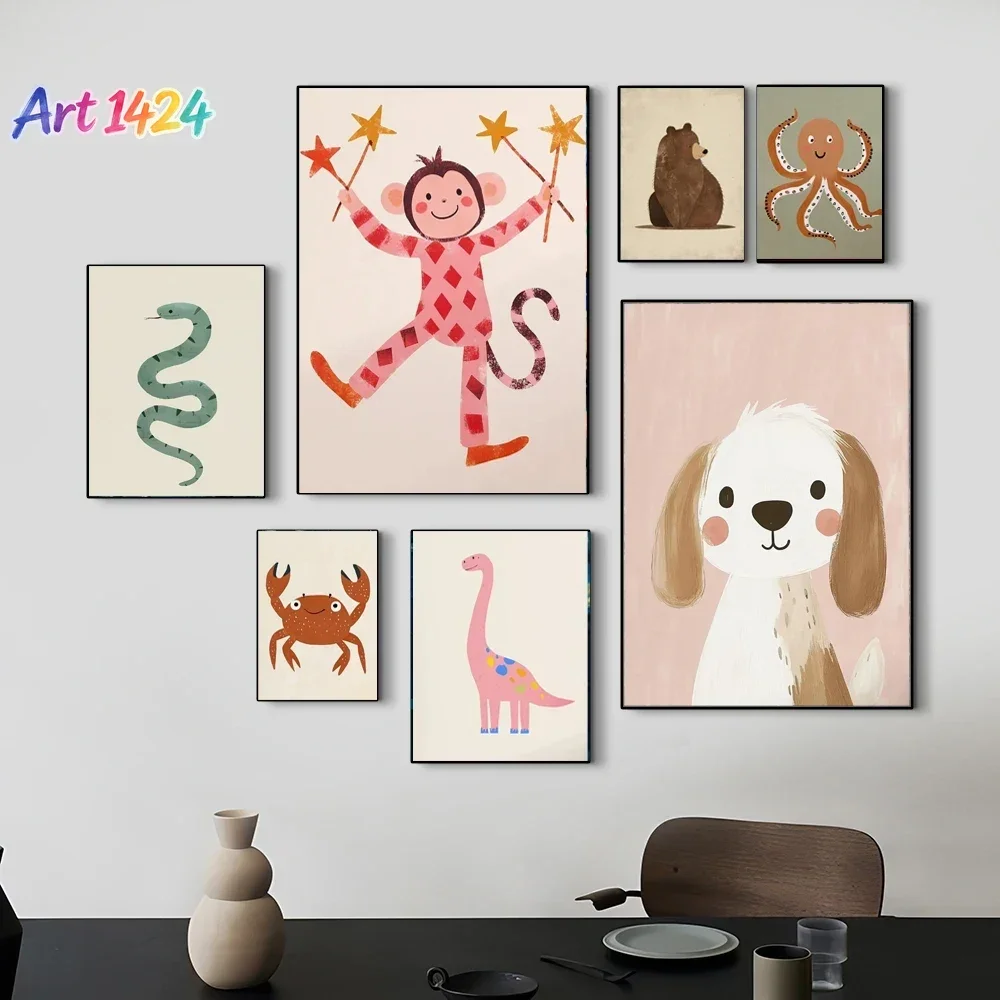 (1pc frameless)1pc Minimalist Animal Aesthetics Poster Cute Funny Forest Animals Wall Art Parenting Kids Room Baby Room Home