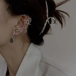 Personality Y2K Alloy Rhinestone Soild Color Korean style Jewelry Irregular Earrings Snake Ear Hook Women Clip  Earrings