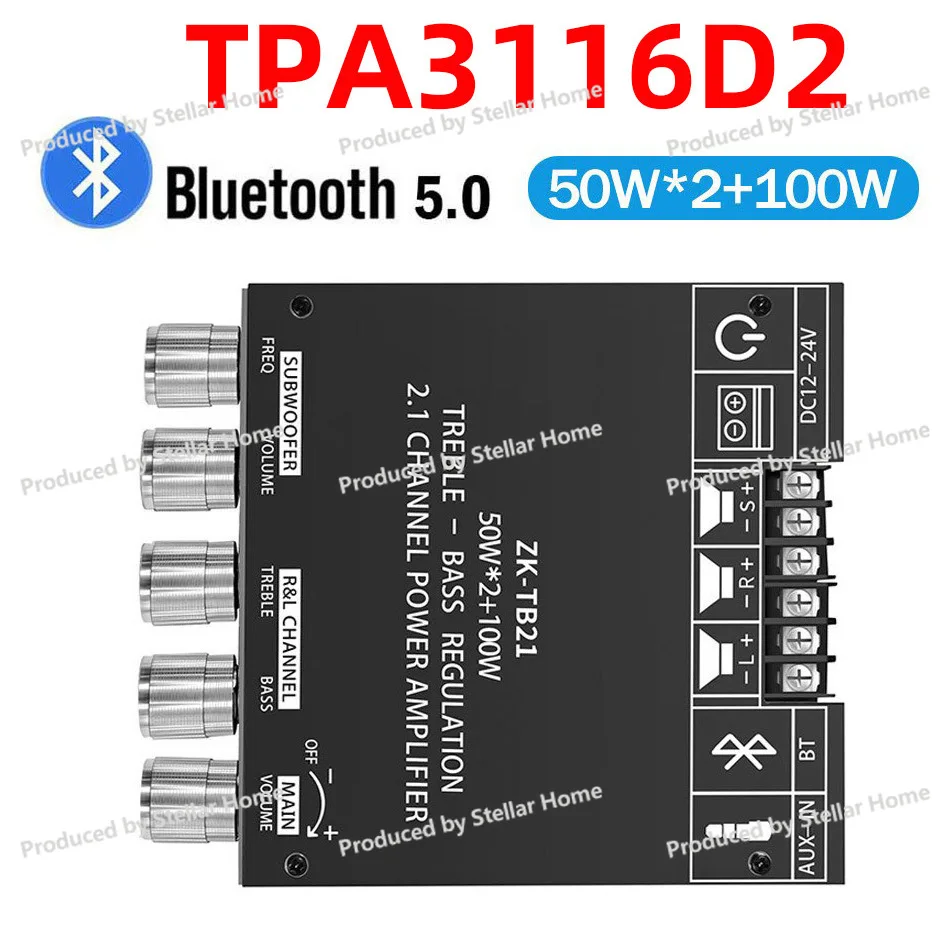 

TB21 2,1-канальная плата цифрового усилителя мощности Bluetooth, оригинальный чип, 50 Вт * 2 + 100 Вт, сабвуфер высокого и низкого тона