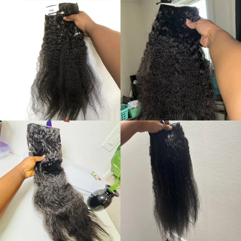 Бесшовные заколки для наращивания волос с невидимыми краями, человеческие волосы, кудрявые прямые, 24 дюйма, 100 г, 8 шт., натуральные черные человеческие волосы Remy Virgin