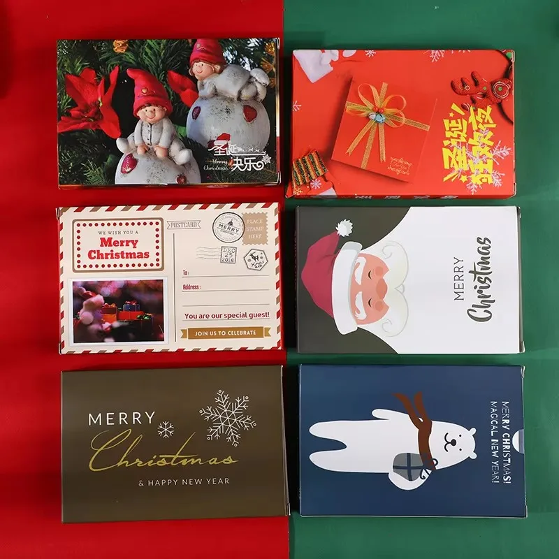 

Assorted Merry Christmas Gift Card And Box Set with Santa Snowflake Polar Bear Designs for Holiday Wrapping Decoration