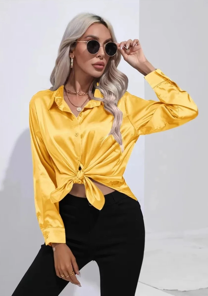 المرأة الربيع والخريف نمط عارضة الداخلية قميص المرأة طويلة الأكمام طوق بلون النايلون بطانة أعلى