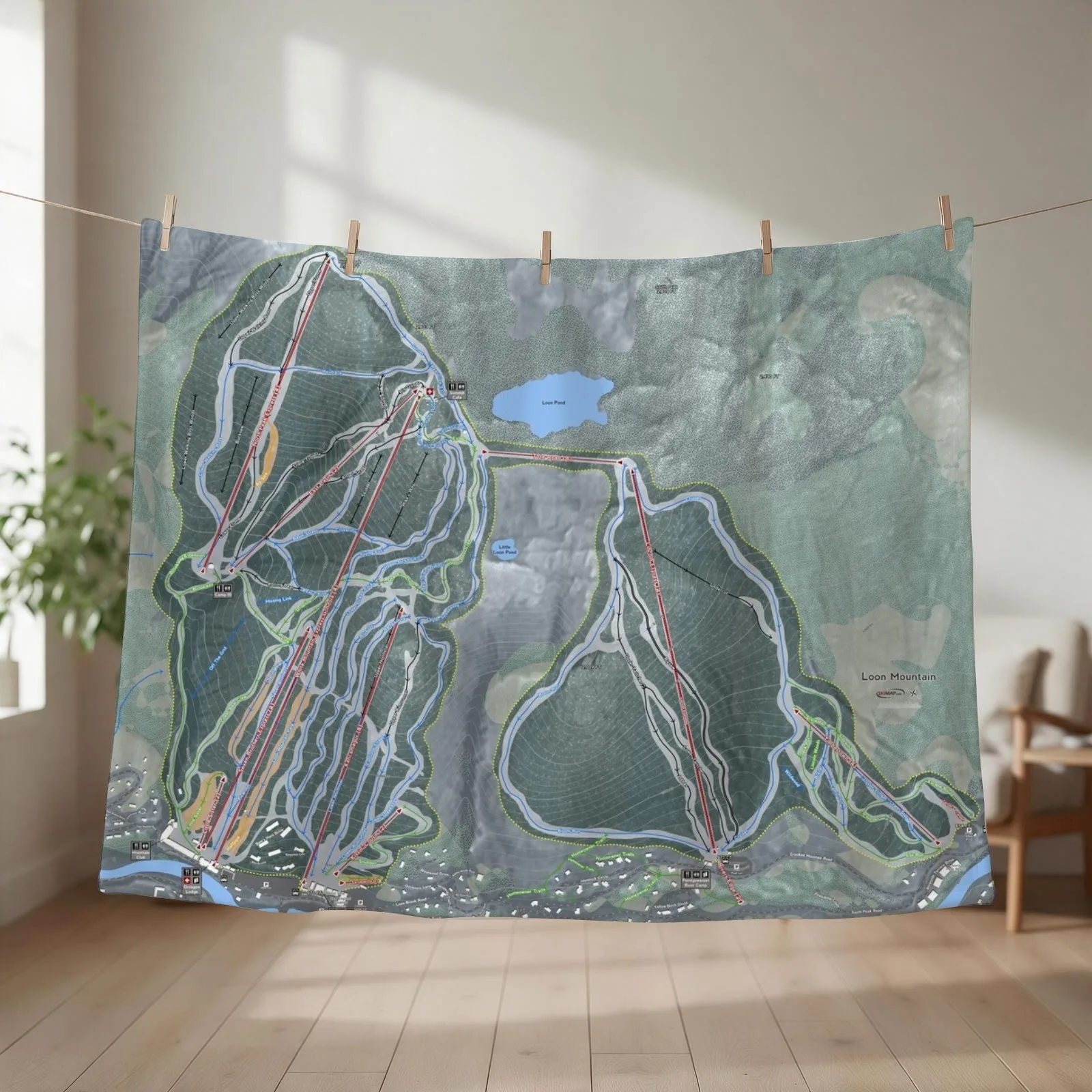 Loon Mountain Resort Trail Map Throw Blanket couch cozy soft plush fuzzy picnic outdoor blanket