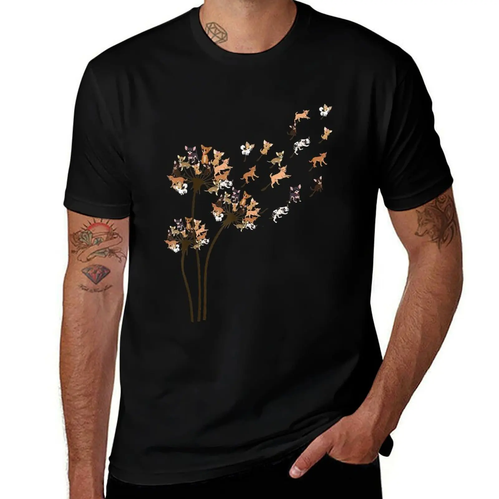 Chihuahua Flower Fly Dandelion Chihuahua Funny Dog Lover T-Shirt Trendy Pattern for Men T-Shirt