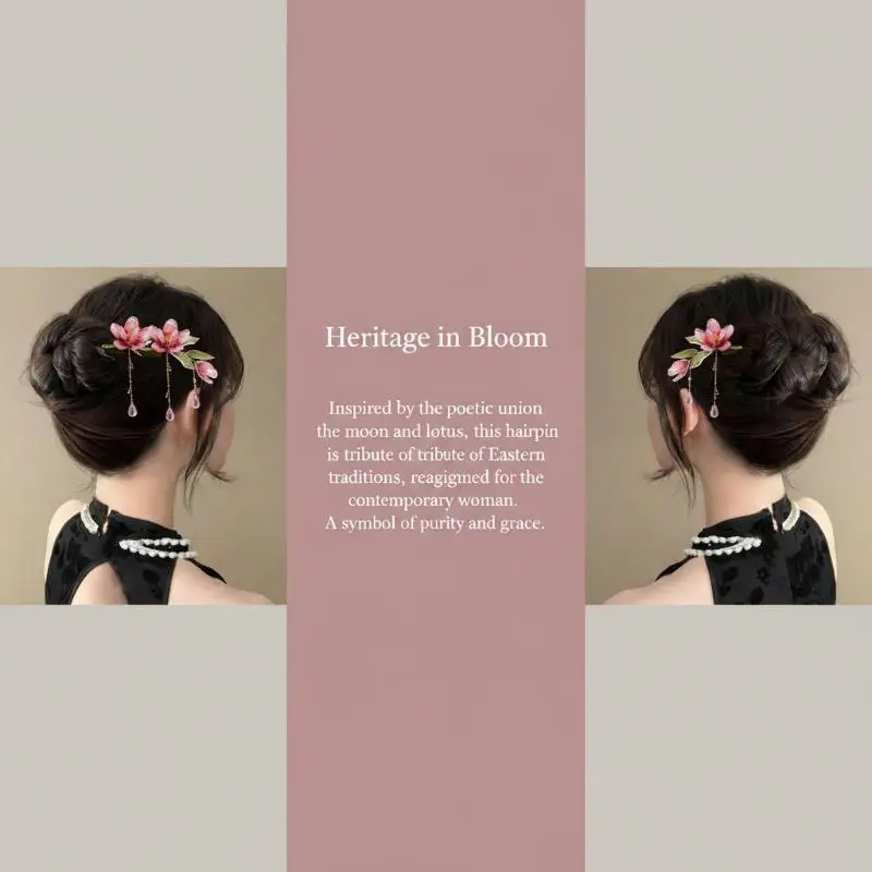 Chinesischer Retro-Haarnadel im traditionellen Hanfu-Stil mit rosa Blumenquaste, elegantes Haaraccessoire für Damen für den Alltag und festliche Anlässe. – Detail 1
