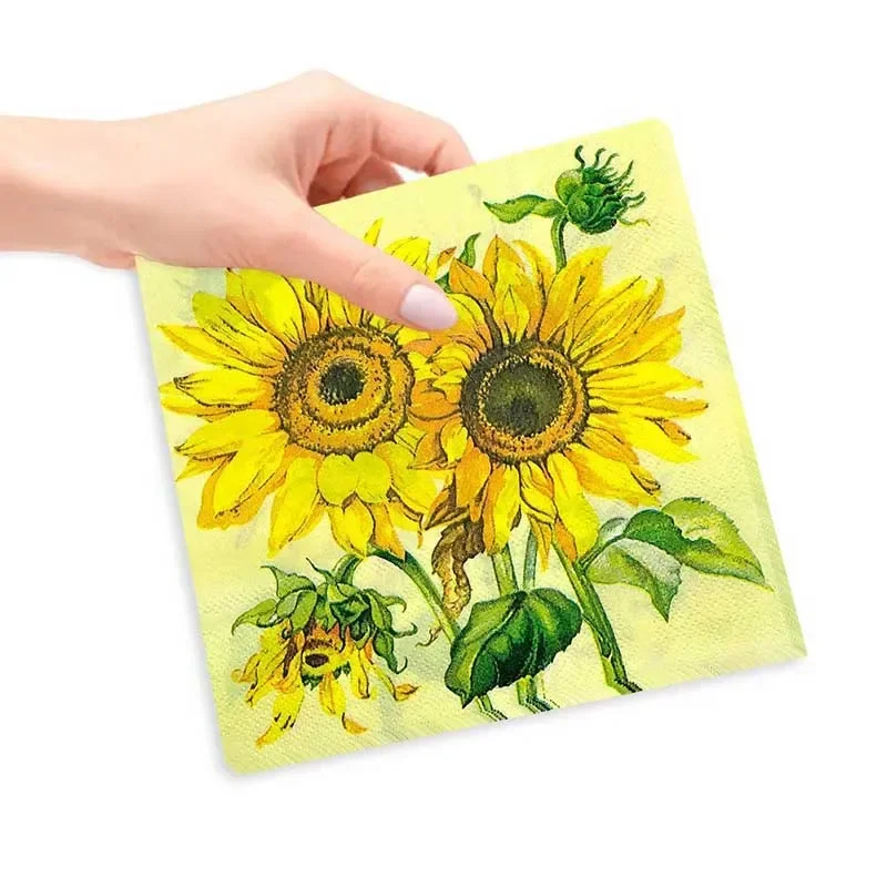 20pcs/Pac 33cm 2-Ply Sunflower Printed Coloured Napkins Housewares Printed Tissue Paper Tray Festive Party Customizable