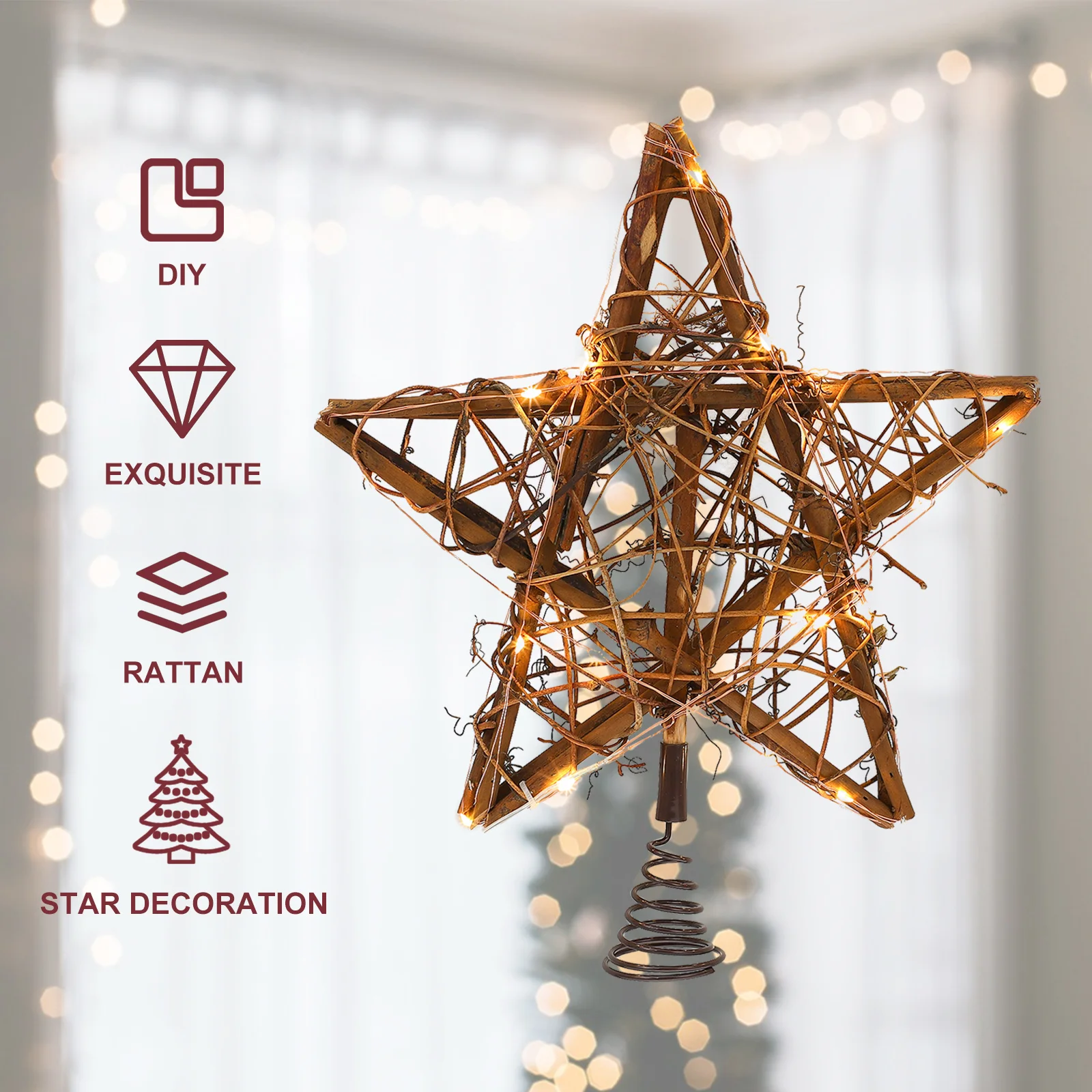 

1 set 1 Set Christmas Tree Topper Light Rattan Star Treetop Decor For Holiday Party Home Festival Decoration Xmas Adornment Tree
