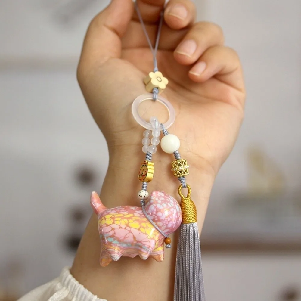 

Lovely Cartoon Lucky Cat Keychain Tassels Kawaii Wood Cat Dolls Pendant Key Ring Colorful Car Bag Hanging Gifts