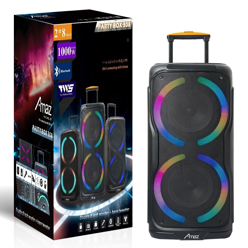 Party Box 308 Dual 8-Inch Light Emitting Diode Lights Factory Price Active Portable Speakers for Home/Party/Indoor/Outdoor/Lobby