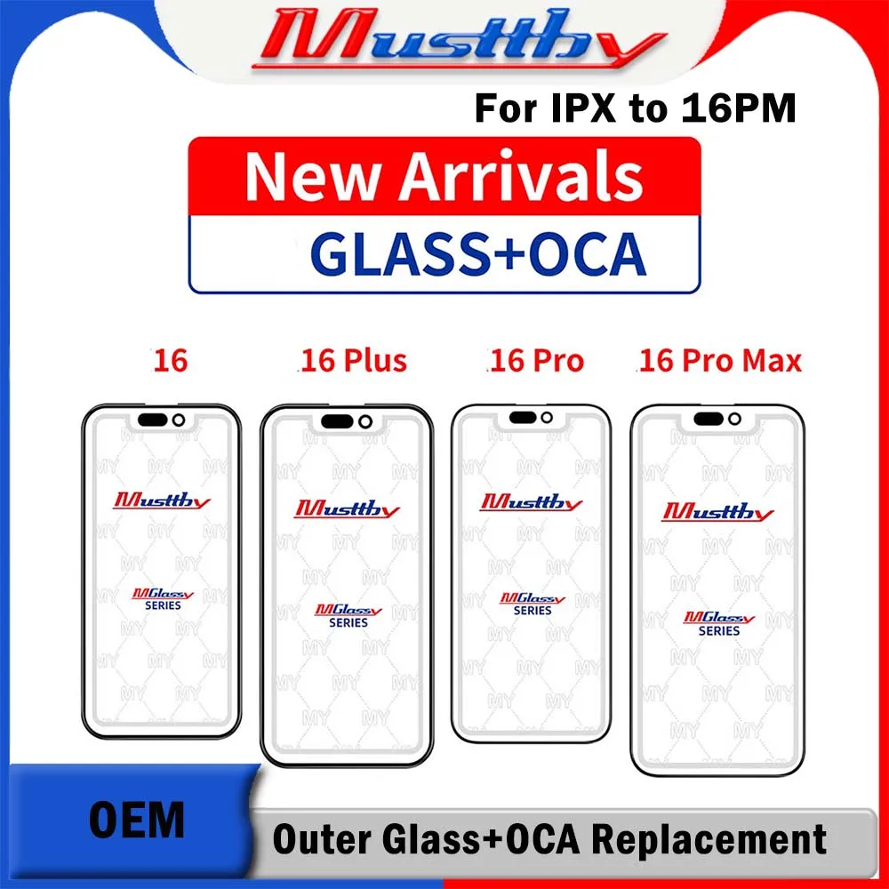 Musttby 5pc 1:1 Similar ORI Touch Screen Glass With OCA Glue for iPhone 16 16pro max 15 Plus 14 13 12 pro Outer Lens Replacement