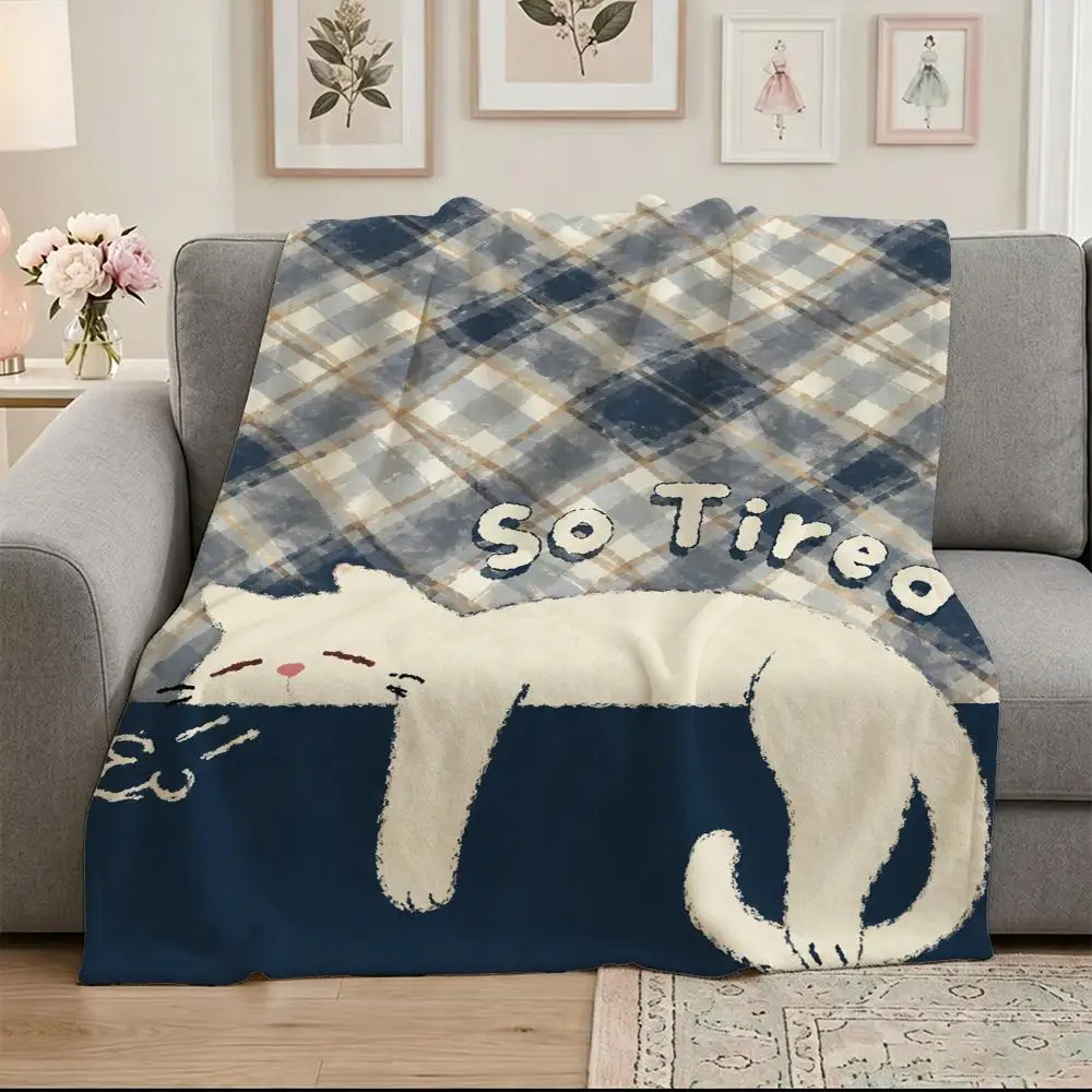 Napping Cartoon Pet Throw Soft Warm Flannel Blanket, Multi-use Throw for Bed Sofa Office, Air Conditioning Nap Blanket