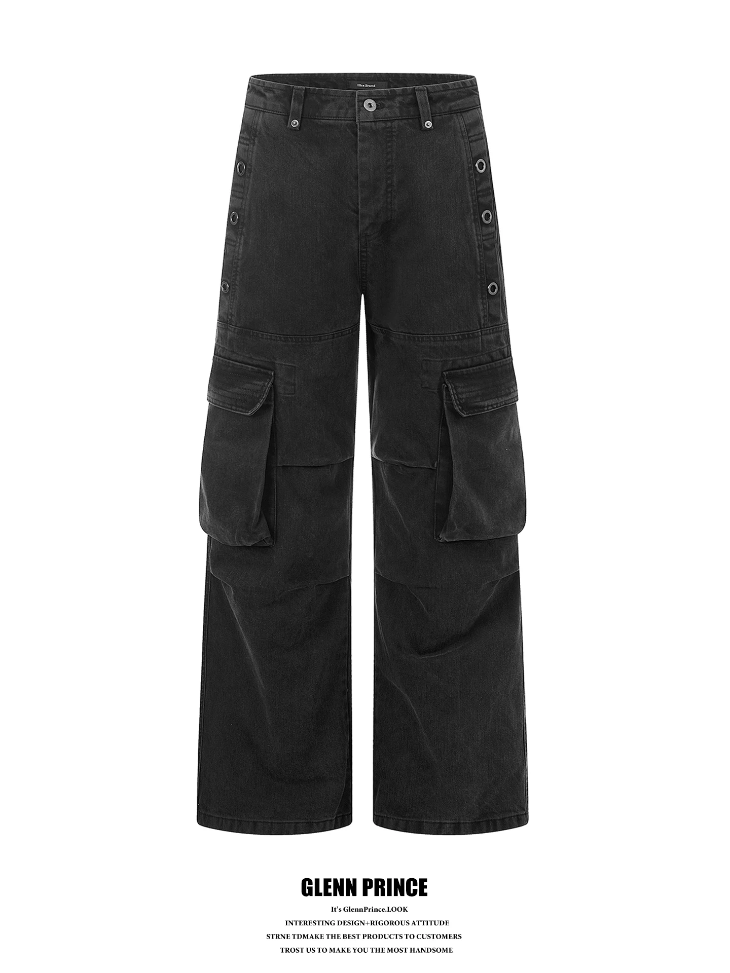 GPstudio American Streetwear Multi-Pocket Washed Vintage Work Pants Men Pure Cotton Loose Wide Leg Casual Tank Pants