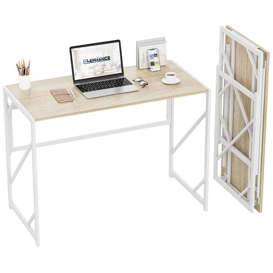 

Folding Desk Writing Computer Desk for Home Office, NoAssembly Study Office Desk Foldable Table for Small Spaces