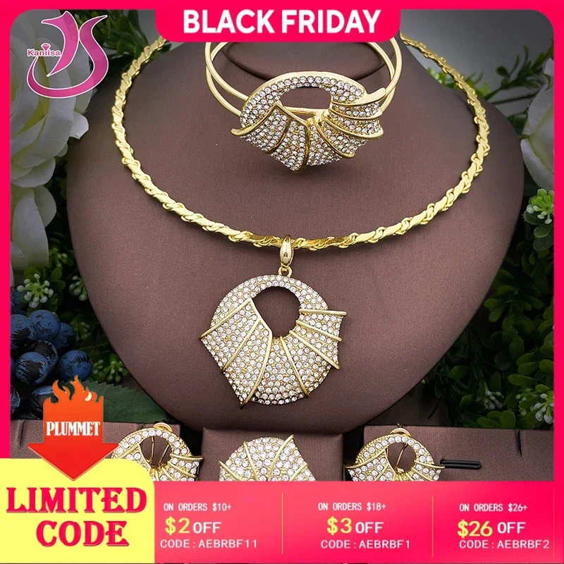 

Высококачественный комплект ювелирных изделий с цирконом, нигерийский золотой цвет, большой дизайн ювелирных изделий, большой кулон, ожерелье, серьги для женщин, свадебный подарок