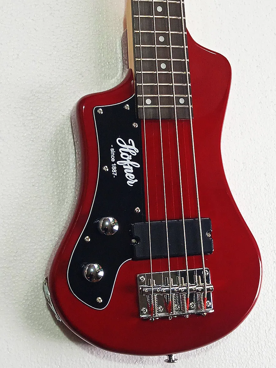 Electric Bass Glossy Red Left-handed 4 String Hofner short Bass Mini Travel Guitar