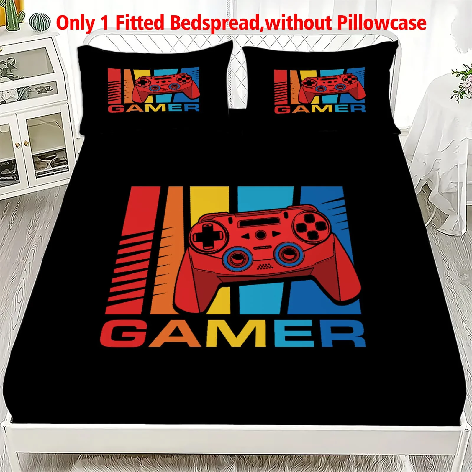 1 Stück Rotes Spannbettlaken mit Gamecontroller-Aufdruck, Tiefe Taschen, Elastischer Matratzenbezug für Einzel-, Doppel-, Queen- und King-Size-Betten, Schlafzimmer-Deko