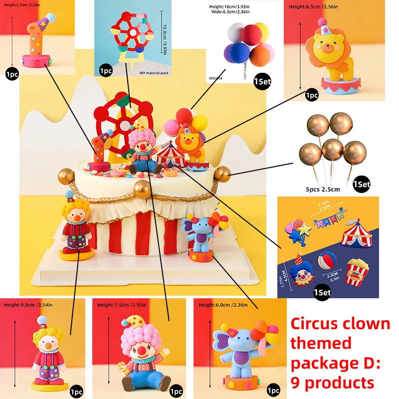 Zirkus-Themen-Party Tortendekoration Clown Akrobatische Löwen Elefanten Seelöwen Zauberer Bären für Kinder 1. Geburtstag Kuchen-Deko Requisiten – Detail 17