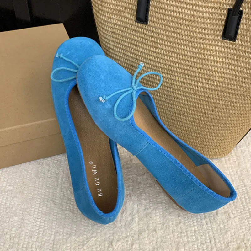 

New Candy Color Flats Ballet Leather Shoes Women Slip on Loafer Round Toe Shallow Bow Tie Ballerina Soft Moccasin Zapatos Mujer