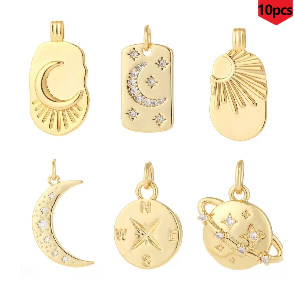 10PCS  Starry Sky Series Pendant with Star, Moon, and Sun Patterns, Cute Romantic  Bulk Items Wholesale Jewelry Making Supplies