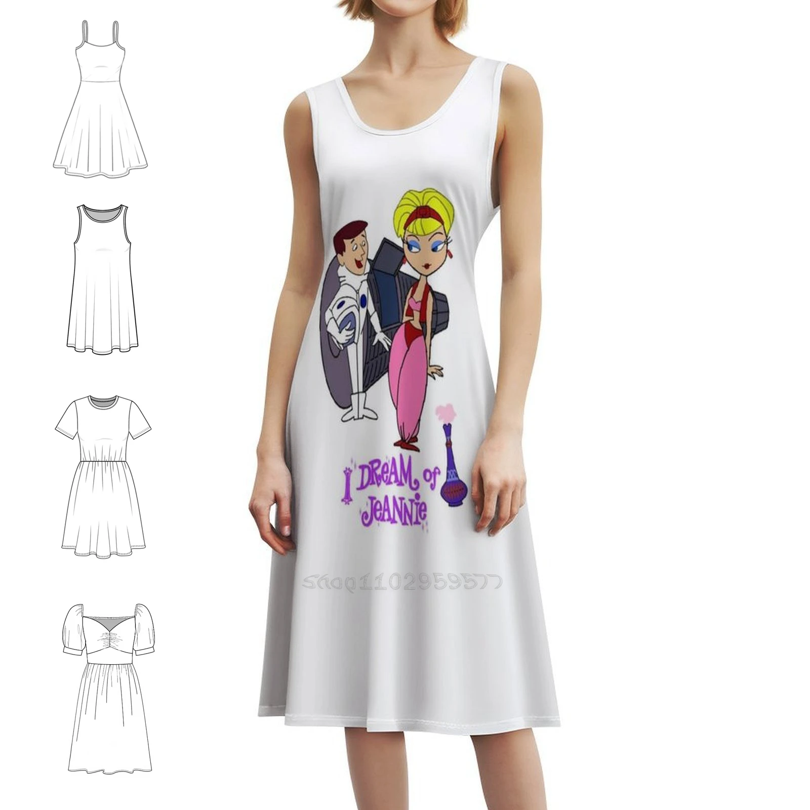 فستان My Favorite People Dream Of Jeannie الرائع للهدايا الجرافيكية البوهيمية بدون أكمام متعدد الطباعات لحفلات عطلة الشاطئ فستاني #2