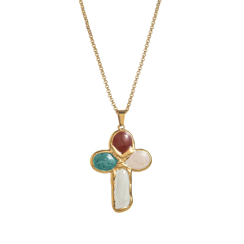 Edelstahl-Tauchglasur-Kreuzanhänger-Halskette, personalisiert, trendig, Emaille, weiß, farbenfroh, allergiebeständig, Schmuck, neu – Detail 10