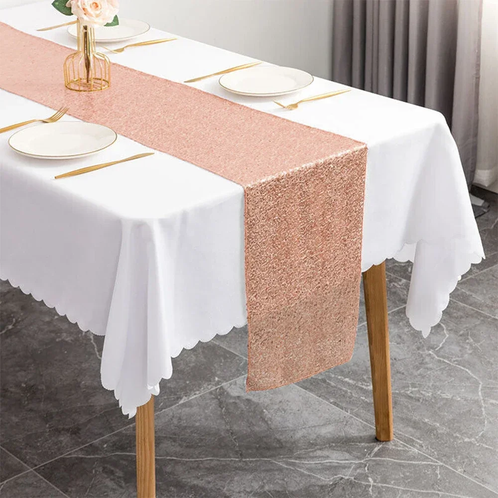 

10pcs/lot Wedding Sequin Shiny Table Runner for Christmas Birthday Party Baby Shower Dinning Table Covers Home Table Decoration