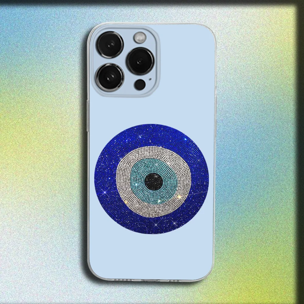 Türkische Lucky Blue Evil Eye Handyhülle für iPhone 16,15,14,13,12,11 Plus,Pro,Max,XR,XS,X,Plus,SE,Mini Transparente Softcover