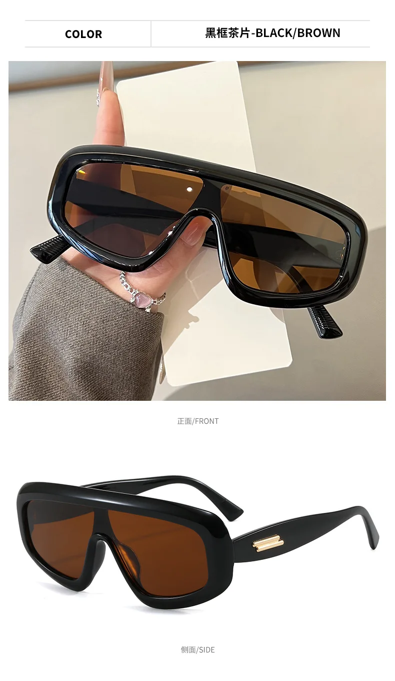 Vintage One-Piece Quadratische Sonnenbrille für Damen Neue Mode Schwarze Verlaufsgläser Übergroße Sonnenbrille für Herren Retro Gestreifte Fahrbrille – Detail 16