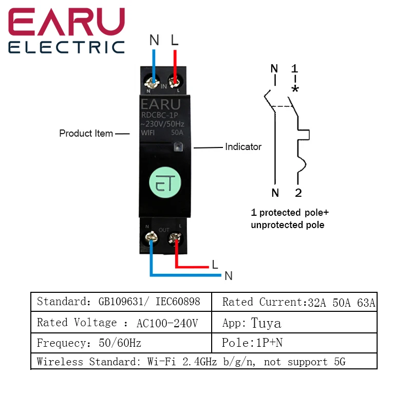 1P + N TUYA ZIGBEE WIFI Smart Circuit Breaker Switch Time Timer relè Switch Smart Home House telecomando vocale tramite Tuya APP