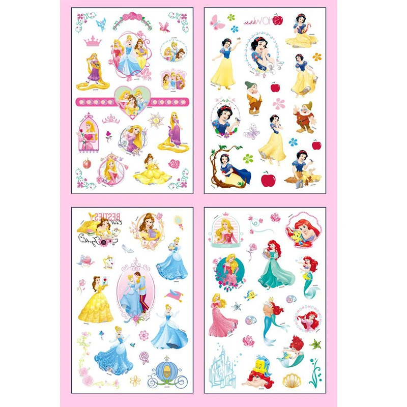 4 Teile/satz Disney Prinzessin Sofia Stich Tattoo Aufkleber Einhorn Gefrorene Autos Cartoon Tattoo Aufkleber Kinder Mädchen Geburtstag Geschenk