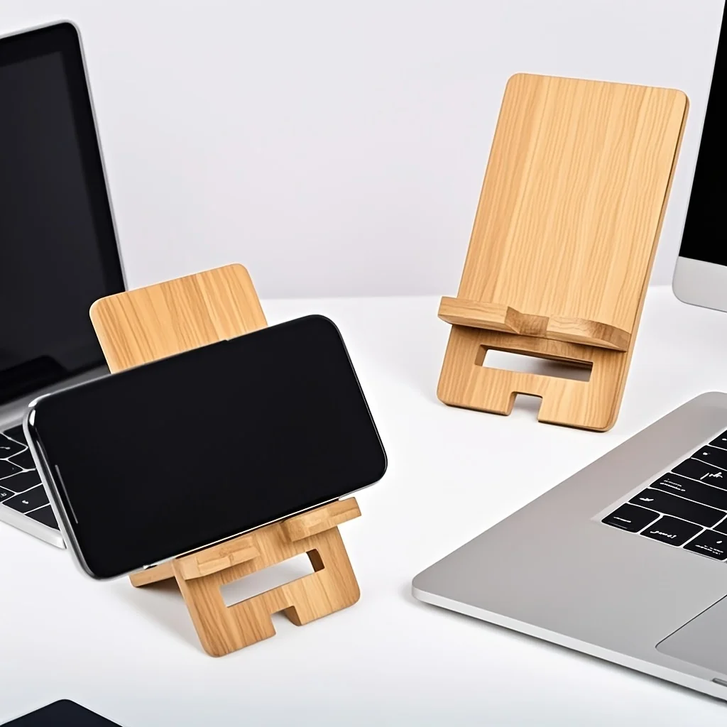 Natural Bamboo Folding Stand, Adjustable Portable Desktop Holder for Phone Tablet