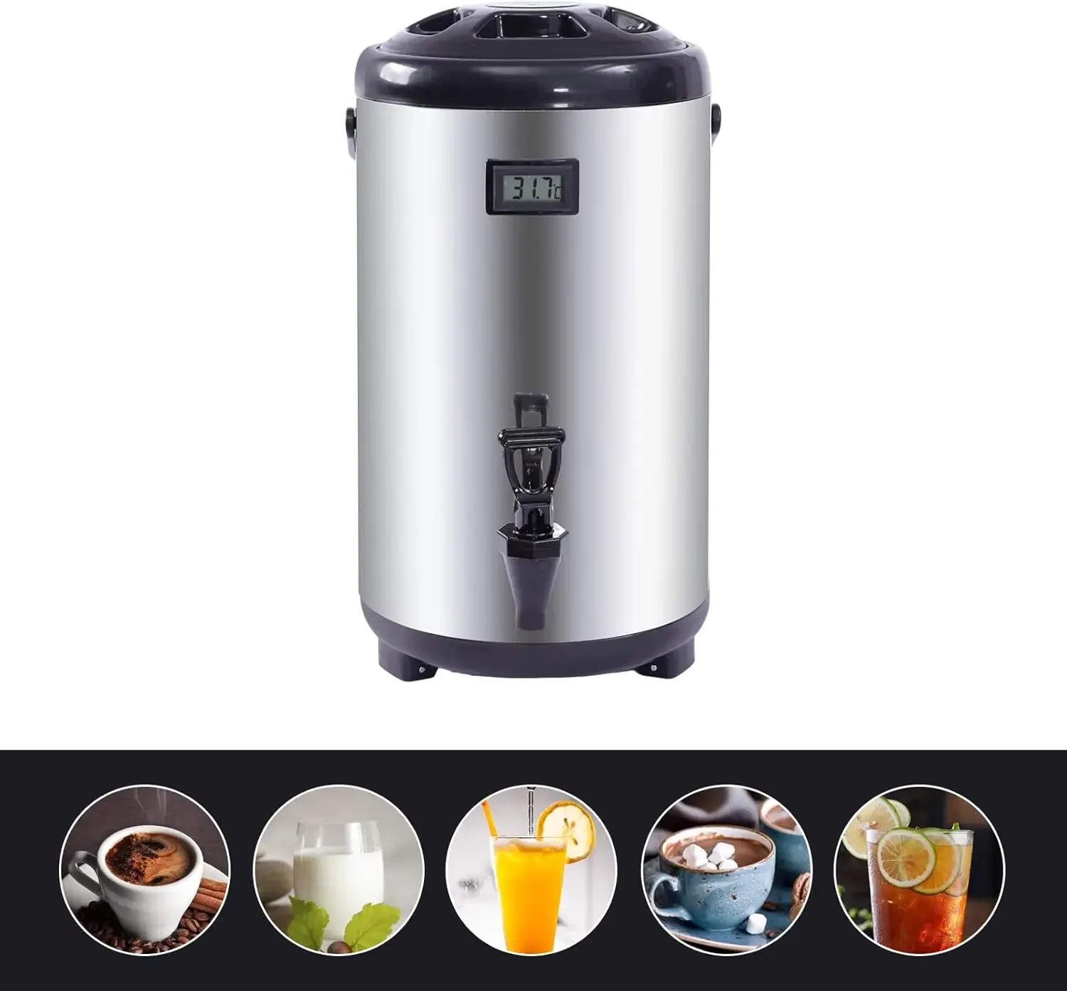 

Insulated Beverage Dispenser - 3.2 Gallon Hot &Cold Beverage Dispenser w/ 304 Stainless Steel Liner &Leak-Proof Faucet (Silver)