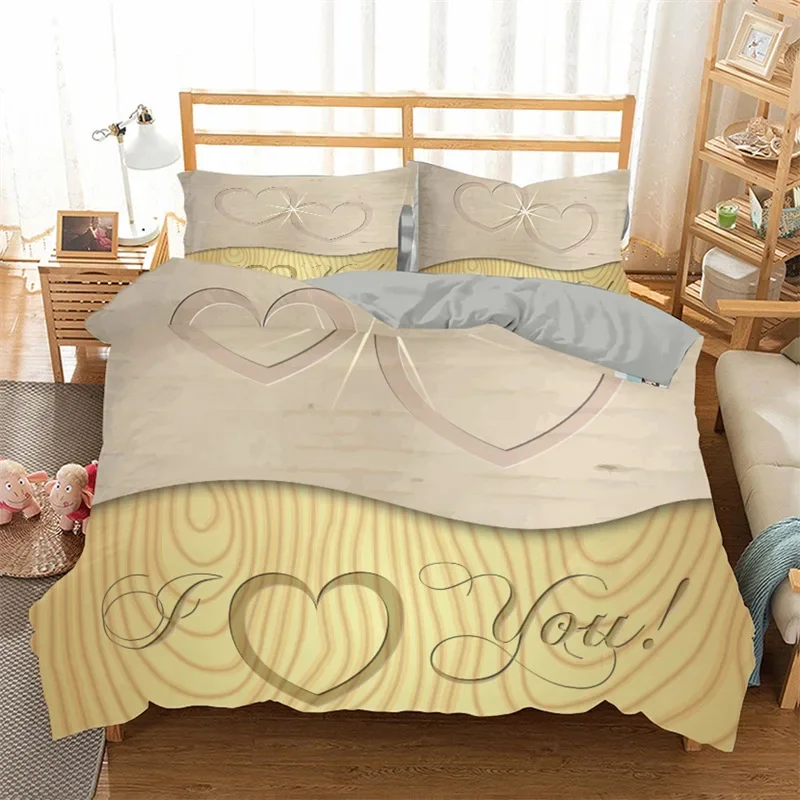 3D Love Heart Duvet Cover Romantic Bedding Set Microfiber Love Letters Quilt Cover Full King For Boys Girls Adults Bedroom Decor