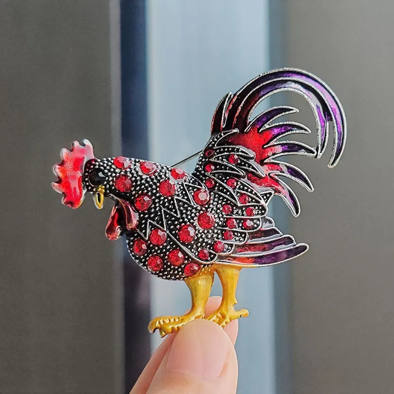 Vintage Exquisite Rhinestone Rooster Brooches For Women Men Chicken Animal Brooch Gifts Clothing Lapel Pins Accessories Jewelry