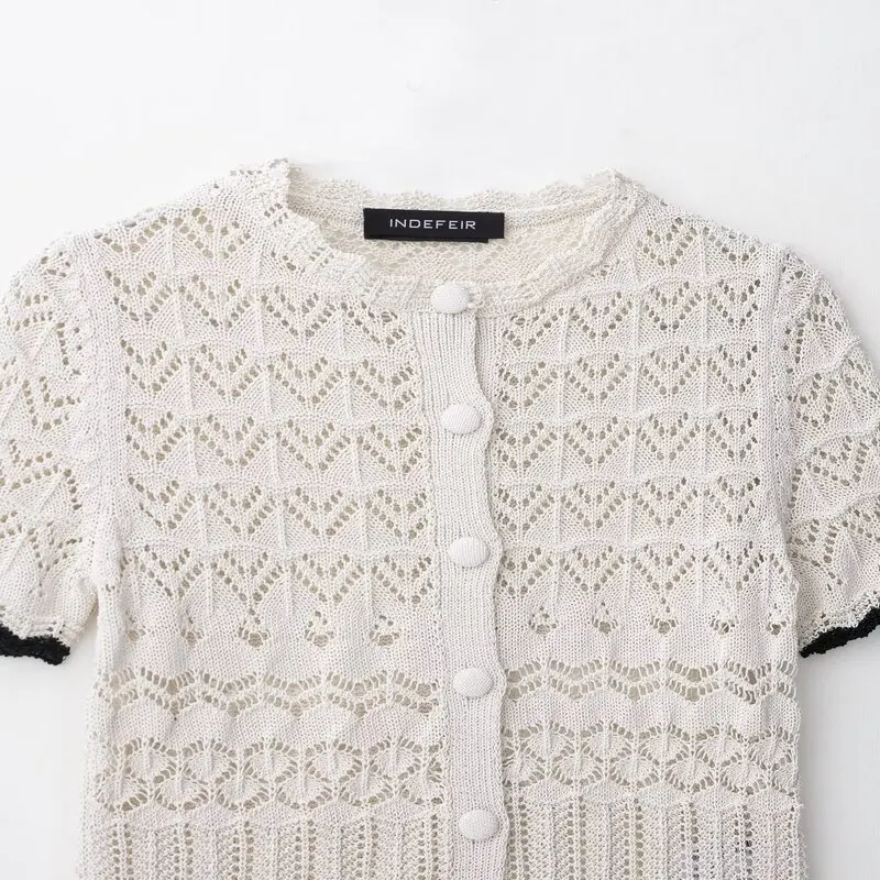 2025年夏新作 カジュアルニット ラウンドネック 半袖 アウター レディースファッション 通気性メッシュデザイン 快適なフィット感