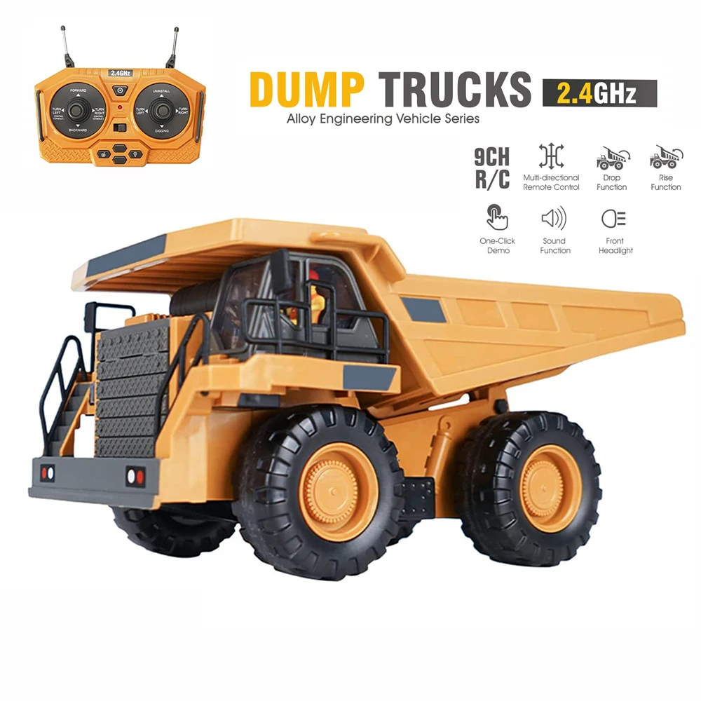 EBOYU 1047 RC Dump Truck 2.4Ghz 9CH 1:24 Remote Control Dump Truck RC Construction Truck Vehicles with Light and Music for Kids