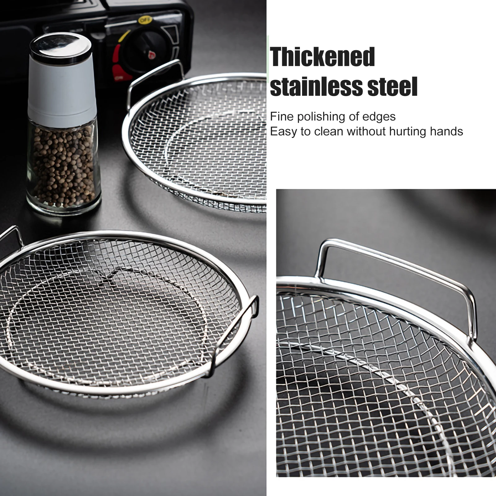 Kitchen Oil Strainer Pan Stainless Steel Frying Pan Fine Mesh Strainer Basket  Kitchen Fried Net Sieve Tool for Frying BBQ Food