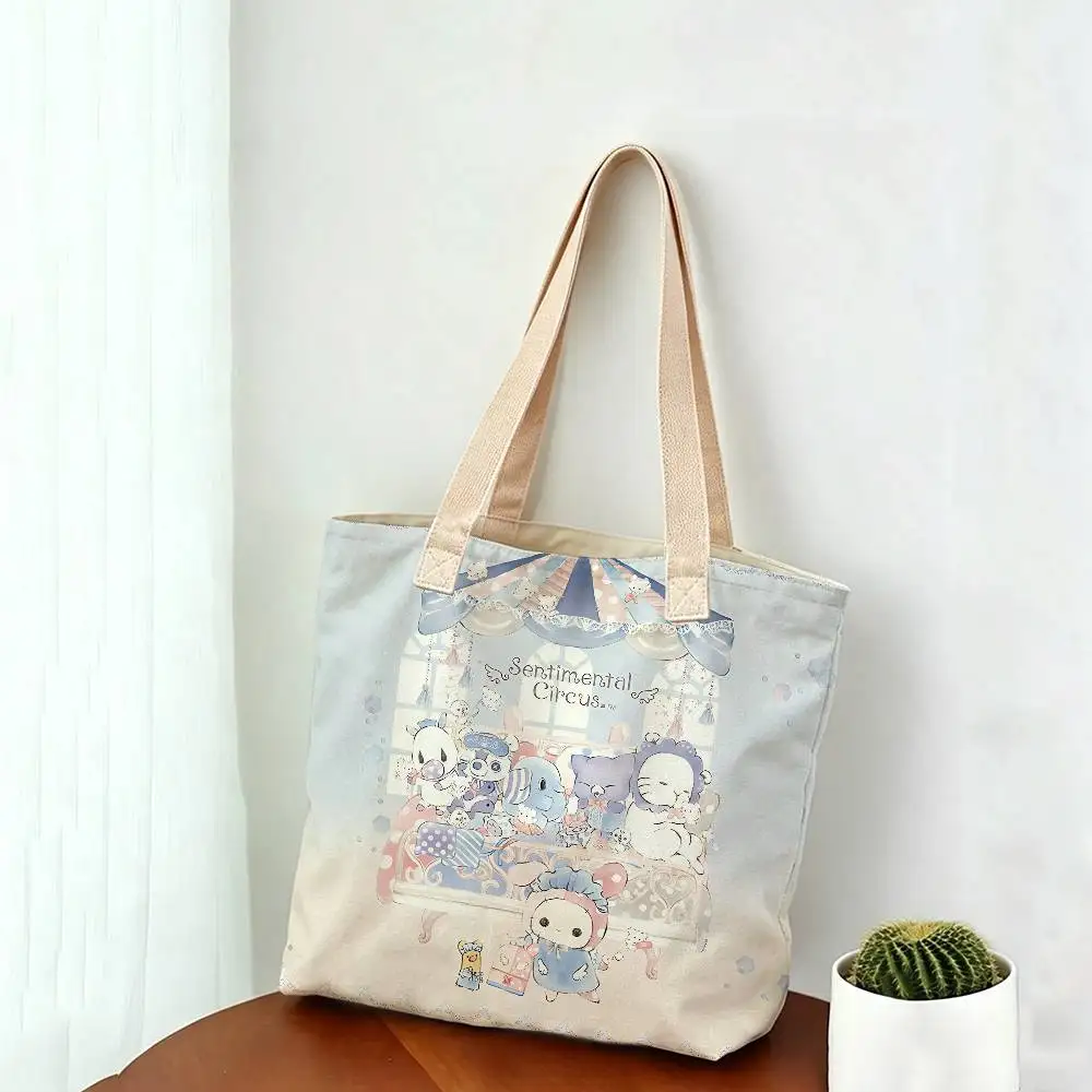 Sentimental Circus Cartoon Fashion Wiederverwendbare Schulterhandtasche aus Leinenmischgewebe, Baumwolle-Polyester-Stoff, doppelseitige Tragetasche – Detail 8
